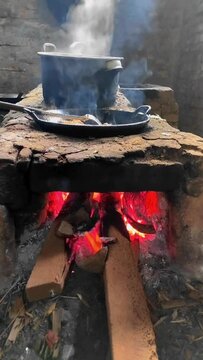 Aesthetic traditional kitchen with stove and pan