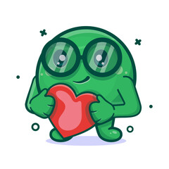 cute tennis ball character mascot holding love sign heart isolated cartoon in flat style design