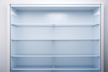 inside of clean and empty refrigerator with shelves background for health or diet concept empty shelves for products new clean refrigerator - obrazy, fototapety, plakaty
