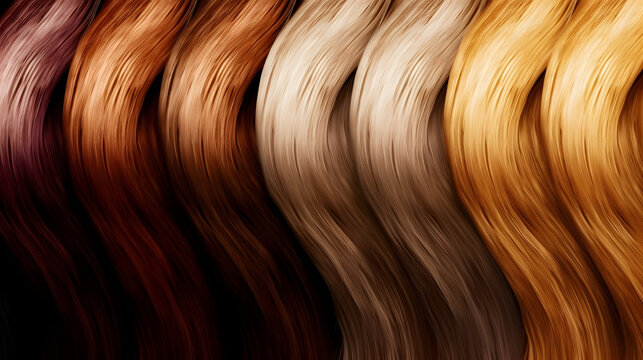 Shiny hair extensions of natural hair different colours. 