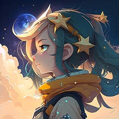Masterpiece profile picture illustration girl starry sky starry eyes glow cute maplestory 2 art style 16k 