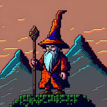 8bit Pixel Art Wizard With A Hat Sprite Tiles 