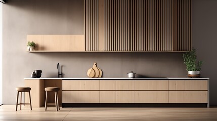 Kitchen set with dark grey modern style, illustration for product presentation template, copy space background. 