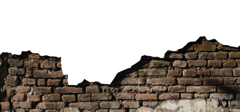 broken brick wall isolated
