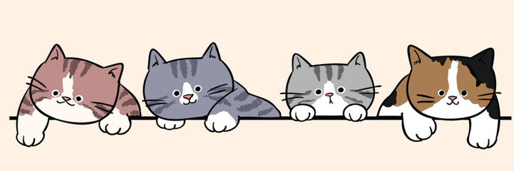 Vector Illustration of Cute Cartoon Cat Head Characters on Isolated Background