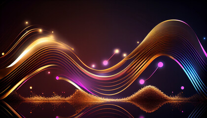 Fototapeta na wymiar Abstract futuristic background with gold PINK blue glowing neon fluid waves techno sound shap Data transfer concept Fantastic wallpaper Abstract background Ai generated image
