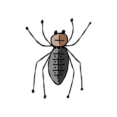 Spider icon, isolated on white. Hand drawn style.