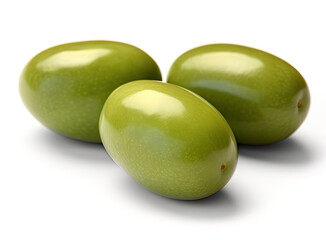 Obraz premium Three green olives isolated on a white background. Generative AI
