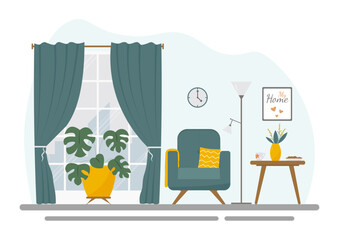 Living room interior in a modern house. Concept vector illustration.