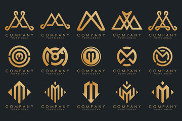 Obraz premium Set of letter M logo design vector. Collection of modern M letter design in gold.