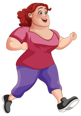 Chubby Woman Running Pose Cartoon Character