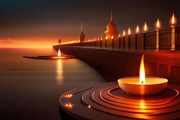 3D rendering indian lamp for diwali celebration on soft background