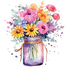 Flower In JAr Watercolor Sublimation Clipart
