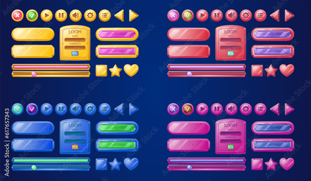 Poster play game interface button ui icon vector design. cartoon frame for video music player app. gui user