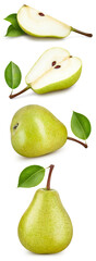 Pear collection. Pear with clipping path isolated on a white background. Fresh organic fruit. Full depth of field