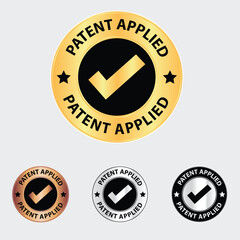 patent applied icon, badge, emble, logo, sign, symbol, stamp, flat vector, golden, patent filed, protaction, inovation, trademark, 