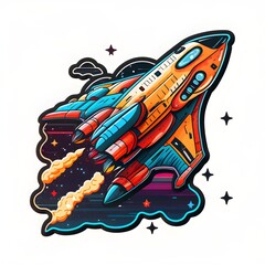 Space galaxy spaceship colorful sticker vector contour design white background 