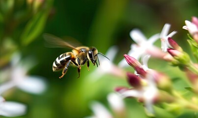 The bee darts through motion-blurred flowers with lightning speed and precision. Creating using generative AI tools