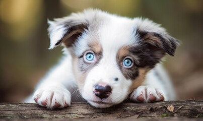 Naklejka na ściany i meble Adorable border collie puppy captures hearts with its captivating blue eyes. Creating using generative AI tools