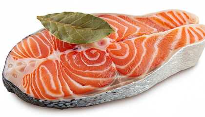 salmon, trout, steak, slice of fresh raw fish, isolated on white background, clipping path, full depth of field