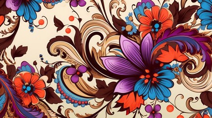 Fototapeta premium Flowers pattern seamless art decor paisley beautiful