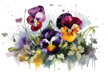 Pansy flower watercolor white background.