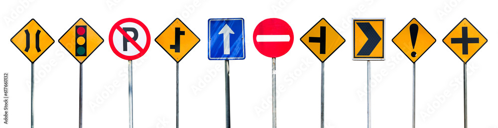 Wall mural Set of traffic road signs isolated