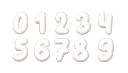 Colorful, glistening and luxury white balloon digits set. 3d realistic design element isolated on white background. For happy birthday, events, party.