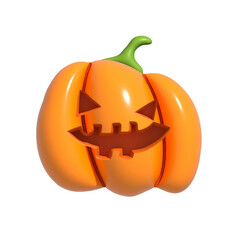 Halloween Realistic 3d Orange Pumpkin with happy face. 3d rendered object. Design element isolated on white background.