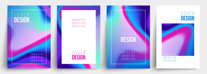 Set of cover designs. Abstract backgrounds with bright dynamic gradients. Flowing colors. Graphic templates. Vector illustration.