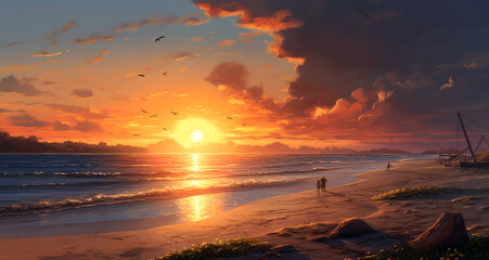 Fototapeta na wymiar The romantic sunset beach
