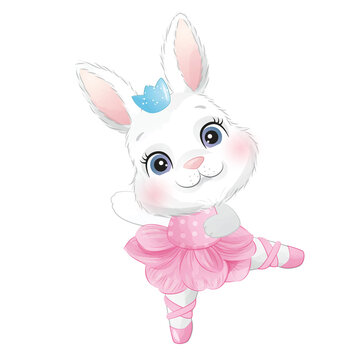 Cute Rabbit Ballerina watercolor illustration