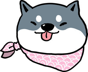 Hand Drawn Cartoon Shiba Inu Dog Face with Bandana