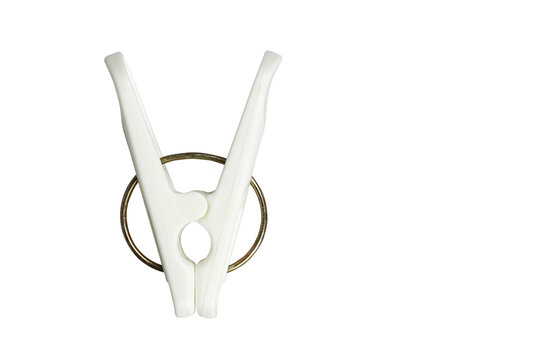 White plastic clothespin isolated on transparent background png file
