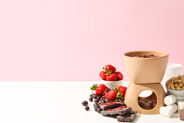 Concept of tasty sweet food - chocolate fondue