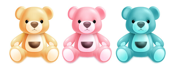 Teddy bear birthday vector set design. Birthday teddy bear cartoon characters isolated in white background. Vector illustration cute party gift collection.
