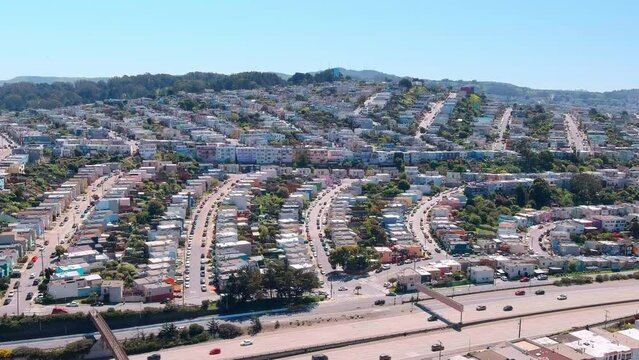Idyllic community in the South San Francisco foothills above Interstate 280 - ascending aerial reveal