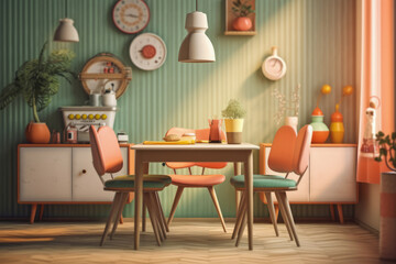 a dining room with a sweet and cute color