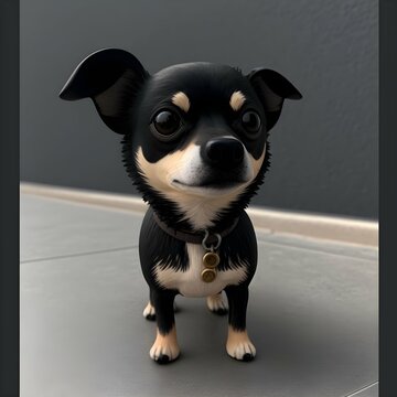 black and tan little dog 2 white spots above the eyes funko pop style 8k 
