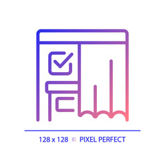 2D pixel perfect gradient icon of voting booth with curtain and checkmark sign, isolated vector illustration, election sign.