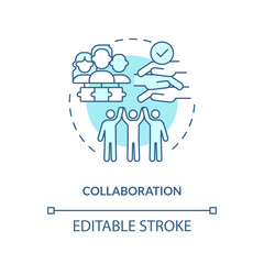Collaboration turquoise concept icon. Community change. Share ideas. Effective solution. Collective action. Team spirit abstract idea thin line illustration. Isolated outline drawing. Editable stroke