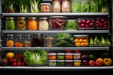 photo arrangement of healthy food in the fridge