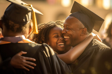Fototapeta premium Pictures of the graduation ceremony family and friends They expressed joy and happiness in their gowns.