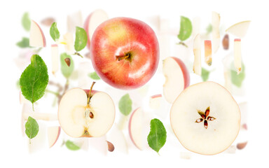 Red Apple Slice and Leaf Abstract