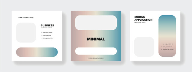 Clean and elegant social media templates pack with gradient effect, rounded corners shapes. Instagram posts for business with copy space for photos and text, product presentation