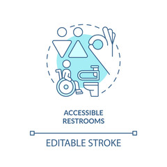 Accessible restrooms turquoise concept icon. Grab bar. Water closet. Person with disability. Equal access. Public toilet abstract idea thin line illustration. Isolated outline drawing. Editable stroke