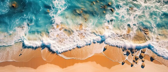an aerial view of waves running out on the beach