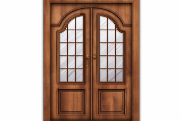 one Door  made of wood  with glass  on isolated background,generative.ai