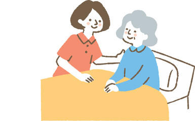 入所者を気遣う介護士の女性_色