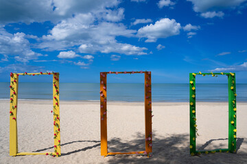 Frames for taking pictures on the beach and the sea.